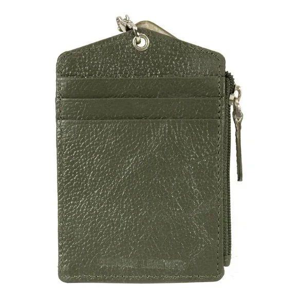 ID Lanyard Card Holder in Genuine Leather with Long Metal Chain - Picture 7 of 9